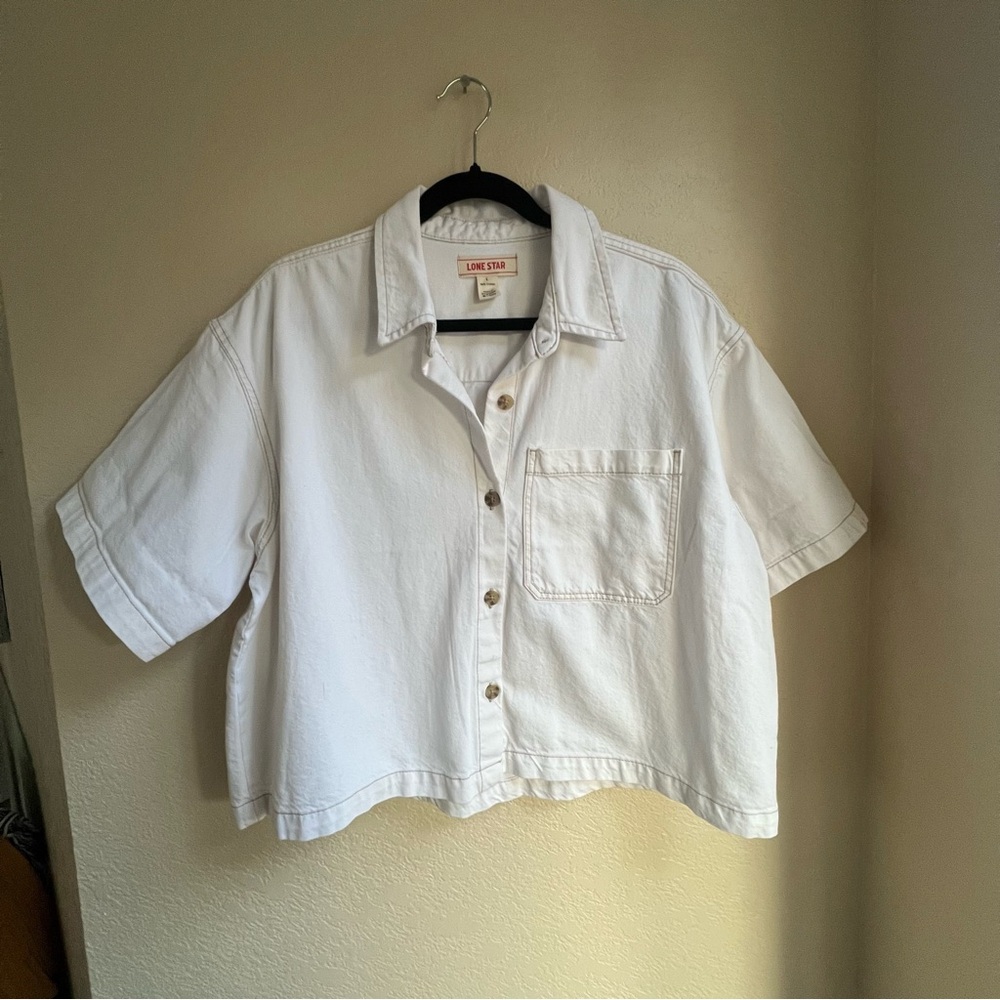 Off White Button-Up Denim Shirt / Cropped shirt, Y2K style, Brand new!